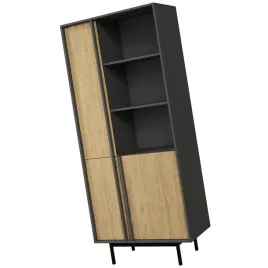 meble-alsy-02-regal-na-ksiazki-z-polkami-drzwiami-do-salonu-antracyt-dab-ol