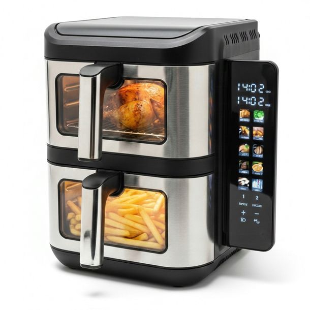 FRYTKOWNICA BEZTŁUSZCZOWA PIONOWA XXL 11L 2800W AIR FRYER DWUKOMOROWA BASS