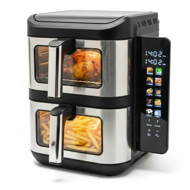 FRYTKOWNICA BEZTŁUSZCZOWA PIONOWA XXL 11L 2800W AIR FRYER DWUKOMOROWA BASS