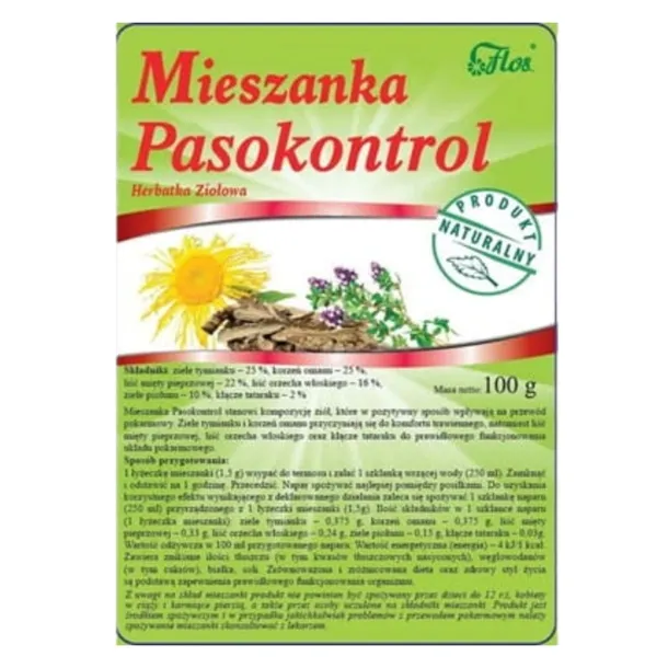 FLOS Mieszanka Pasokontrol Herbatka Ziołowa Wysoka Jakość 100g