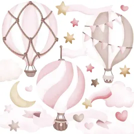 naklejki-dla-dzieci-rozowe-balony-gwiazdy-chmury-serduszka-styl-boho-zestaw
