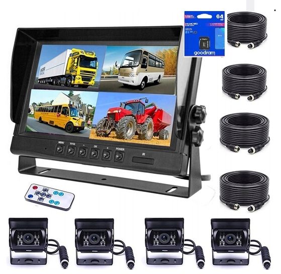 REJESTRATOR JAZDY 64GB ZESTAW MONITOR 9" 4 X KAMERY COFANIA AHD