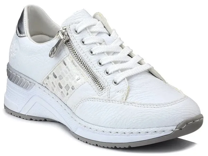 Półbuty damskie białe Rieker N4322-80 sneakersy skórzana wkładka zamek