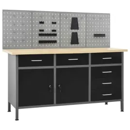 stol-warsztatowy-i-zestaw-4-paneli-sciennych-160x60x85-cm-czarny-szary