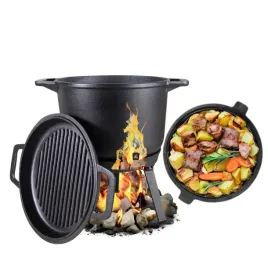 kociolek-zeliwny-z-patelnia-10l-garnek-mysliwski-na-ognisko-grill-pieczonki