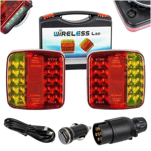 ZESTAW LAMPY BEZPRZEWODOWE TYLNE PRZYCZEPY NA MAGNES 24 LED WALIZKA 12V 24V