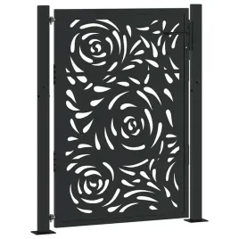 brama-ogrodowa-czarna-105x130-cm-stalowy-wzor-plomienia