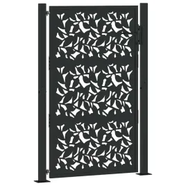brama-ogrodowa-czarna-105x155-cm-stalowy-wzor-liscia