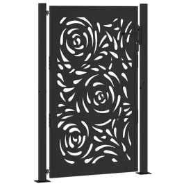 brama-ogrodowa-czarna-105x155-cm-stalowy-wzor-plomienia