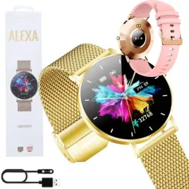 smartwatch-zegarek-damski-zloty-manta-alexa-lux-gold-2-paski-menu-pl