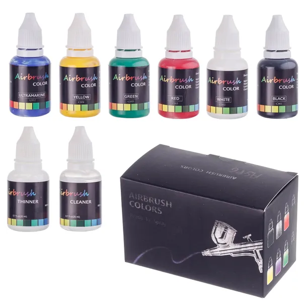 FARBY Farbki Akrylowe do Aerografu 6x 20ml + Rozcieńczalnik i Płyn do Mycia