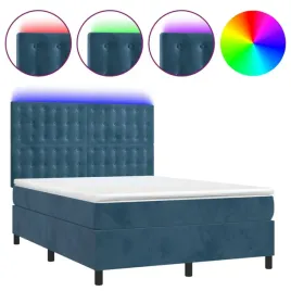 lozko-kontynentalne-203x144x118-128-cm-ciemnoniebieskie-z-led-i-materace