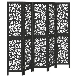 parawan-pokojowy-5-panelowy-czarny-lite-drewno-paulowni