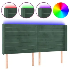 zaglowek-do-lozka-z-led-ciemnozielony-163x16x118-128cm-aksamit