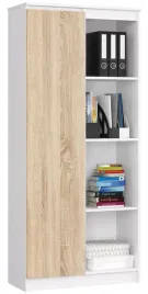 regal-biurowy-bialy-sonoma-8-polek-1-drzwi-80-cm