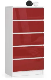 komoda-do-salonu-waska-60-cm-5-szuflad-bezuchwytowa-biala-czerwony-polysk