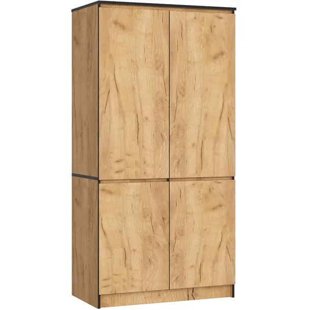 Szafa czterodrzwiowa 90 cm sypialnia 4 drzwi 4 półki pojemna Dąb Craft