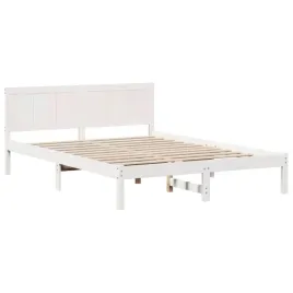 rama-lozka-z-wezglowiem-150-x-200-cm-bialy-lite-drewno-sosnowe
