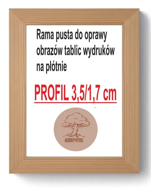 RAMKA DREWNIANA 50x70 RAMA PUSTA 3,5/1,7cm na podobrazie obraz lustro