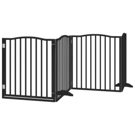 skladana-bramka-dla-psa-z-drzwiami-4-panele-czarna-320-cm