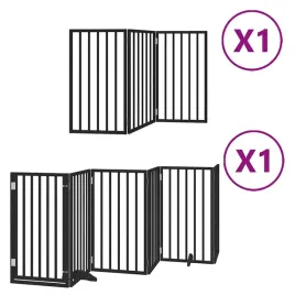 skladana-bramka-dla-psa-z-drzwiami-9-paneli-czarna-450-cm