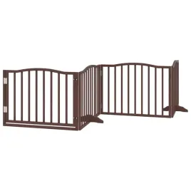 skladana-bramka-dla-psa-z-drzwiami-4-panele-brazowa-320-cm