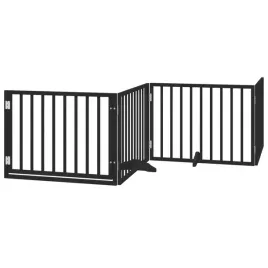 skladana-bramka-dla-psa-z-drzwiami-4-panele-czarna-320-cm