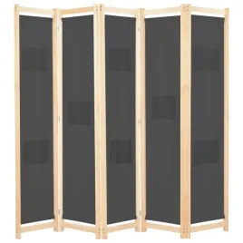 parawan-5-panelowy-z-torbami-drewno-jodlowe-szary-200x170x4-cm