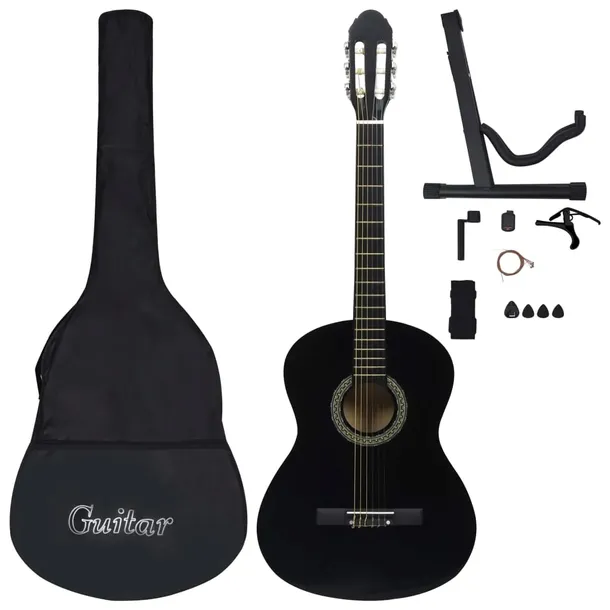 Gitara Klasyczna Pełny Rozmiar 4/4, Drewno Lipowe, Czarny, 101x30,5x9 cm