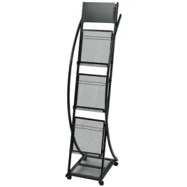 stojak-na-gazety-i-ksiazki-z-kolkami-czarny-stal-mdf-40x32x131-cm