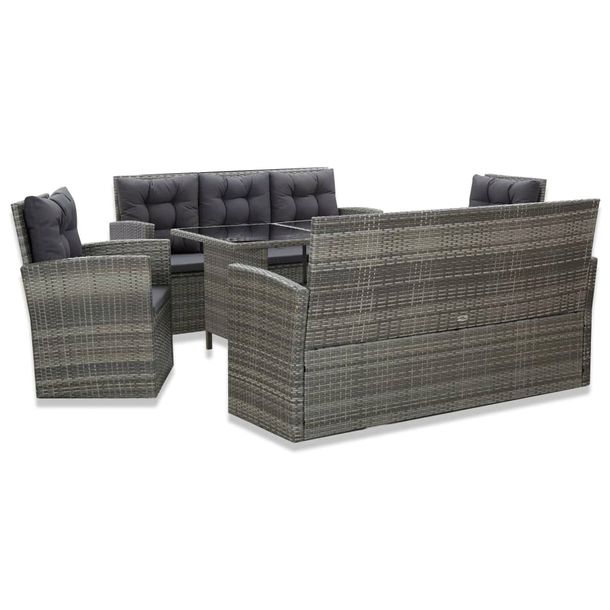 Rattanowy Zestaw Mebli Ogrodowych: Sofy, Fotele, Stół, Szary/Czarny, 160x