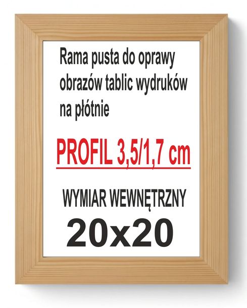 Ramka drewniana sosnowa 20x20 pusta antyrama obraz podobrazie 3,5cmx1,7cm