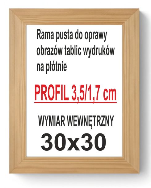 Ramka rama 30x30 pusta 3,5cm/1,7cm do obrazów tablic malarskich sosna