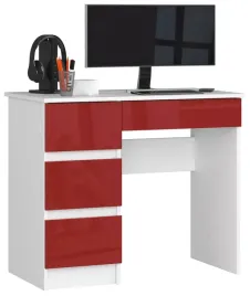 biurko-komputerowe-biale-czerwone-90-cm-4-szuflady