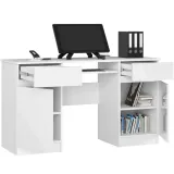 biurko-komputerowe-a5-135-cm-2-drzwi-2-szuflady-5-polek-biale-bialy-polysk-stan-nowy
