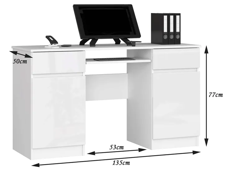 biurko-komputerowe-a5-135-cm-2-drzwi-2-szuflady-5-polek-biale-bialy-polysk-liczba-polek-5