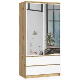 szafa-garderoba-z-lustrem-dabowa-biala-90-cm-polki