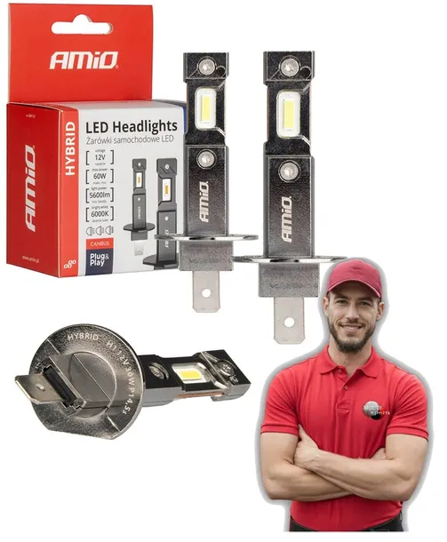 ŻARÓWKI HYBRID LED H1 12V 60W 6000K 5600LM HOMOLOGACJA + 600% ŚWIATŁA 2SZT.