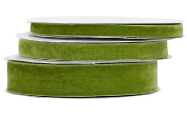 Wstążka aksamitna velvetowa, 12mm/9mb,  oliwka - VELVET12-085C