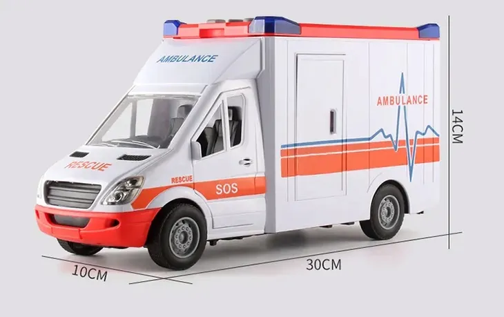 Duzy Ambulans z efektami dźwięku i światła + figurki + znaki drogowe