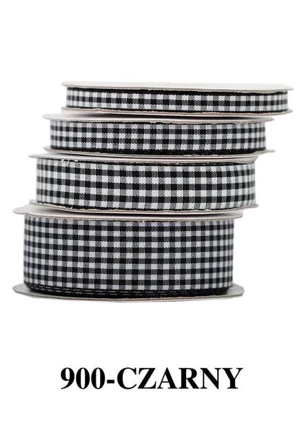 Wstążka materiałowa w kratkę 15mm/9mb, czarna - WKRAT15-900