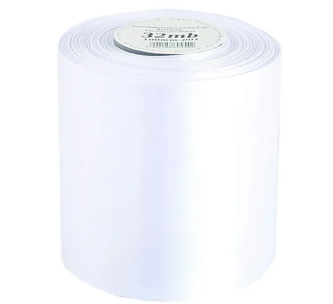 Wstążka satynowa szer. 10cm/32mb, biała - WSAT100-001