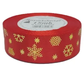 wstazka-metal-sniezynki-25mm-18mb-czerwona-zloto-wtssl25-050