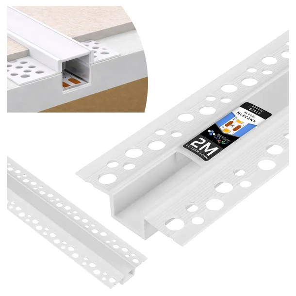 Profil LED PCV Do Płyt GK Gipsowych 12mm Wpuszczany Regips 2m klosz