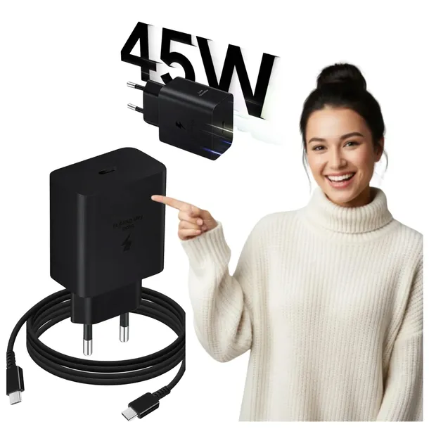 Oryginalna Ładowarka Samsung EP-T4510 45W + Kabel USB-C na USB-C  Czarna