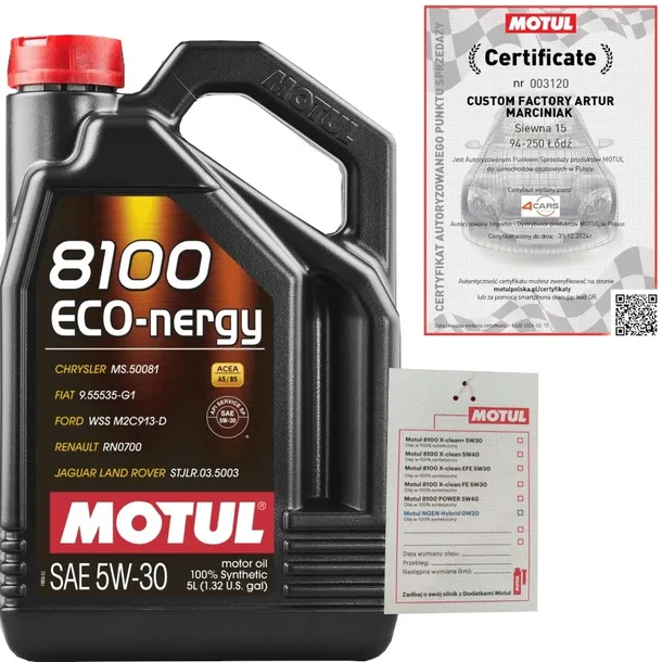 MOTUL 8100 ECO-NERGY 5W30 A5/B5 5L FORD WSS-M2C913-D + ZAWIESZKA