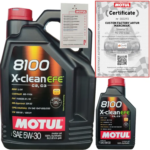 MOTUL 8100 X-CLEAN EFE 5W30 C2/C3 6L VW 505 00/ 505 01 + ZAWIESZKA
