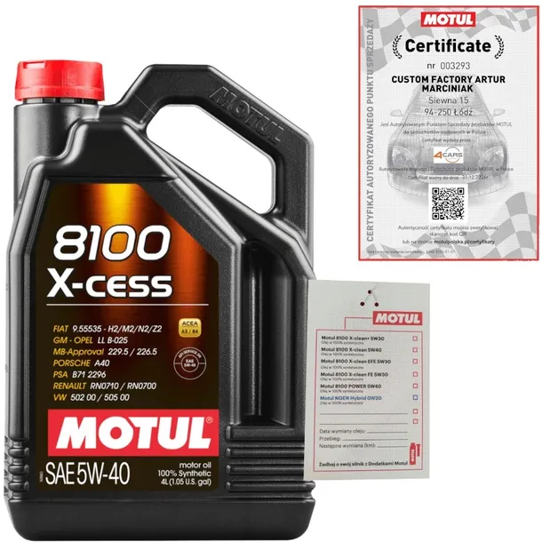 MOTUL 8100 X-CESS 5W40 A3/B4 4L PSA B71 2296 RN0710/ RN0700 + ZAWIESZKA