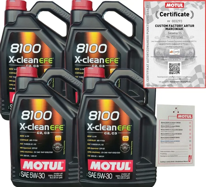 MOTUL 8100 X-CLEAN EFE 5W30 C2/C3 20L VW 505 00/ 505 01 + ZAWIESZKA