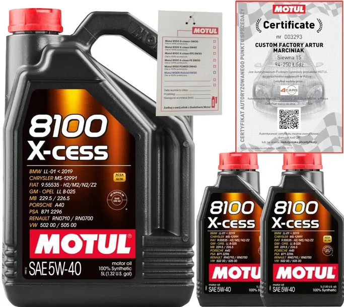 MOTUL 8100 X-CESS 5W40 A3/B4 6L PSA B71 2296 RN0710/ RN0700 + ZAWIESZKA